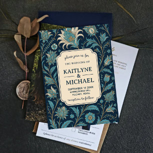 Invitación Blue Floral Elegant Botanical Antique Garden