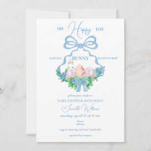 Invitación Blue Floral Escudo Easter Bunny Boy Baby Shower