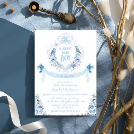 Invitación Blue Floral Escudo Sweet Baby Boy Baby Shower