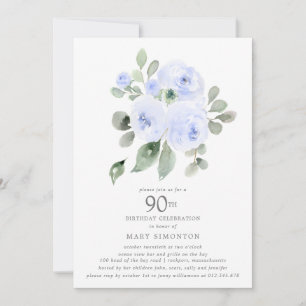 Invitación Blue Floral Eucalyptus 90ª fiesta de cumpleaños