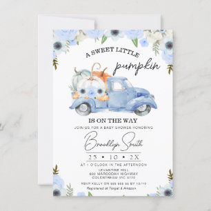 Invitación Blue Floral Fall Truck Truck Baby Shower