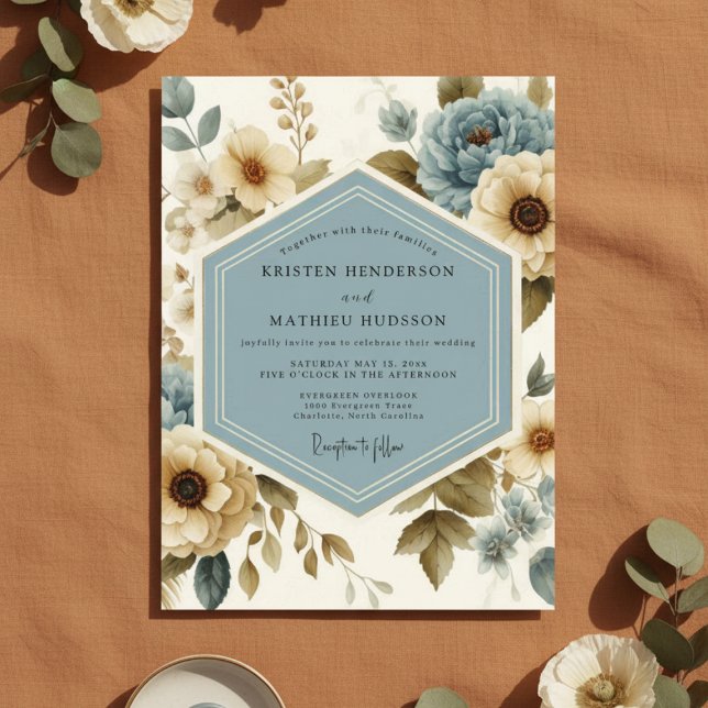Invitación Blue Floral Flourish Wedding (Subido por el creador)
