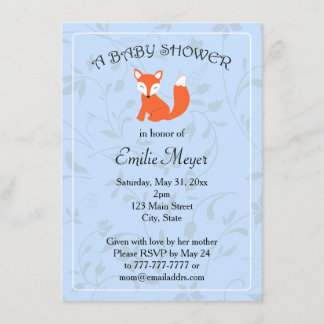 Invitación Blue Floral Fox Woodland Baby Shower