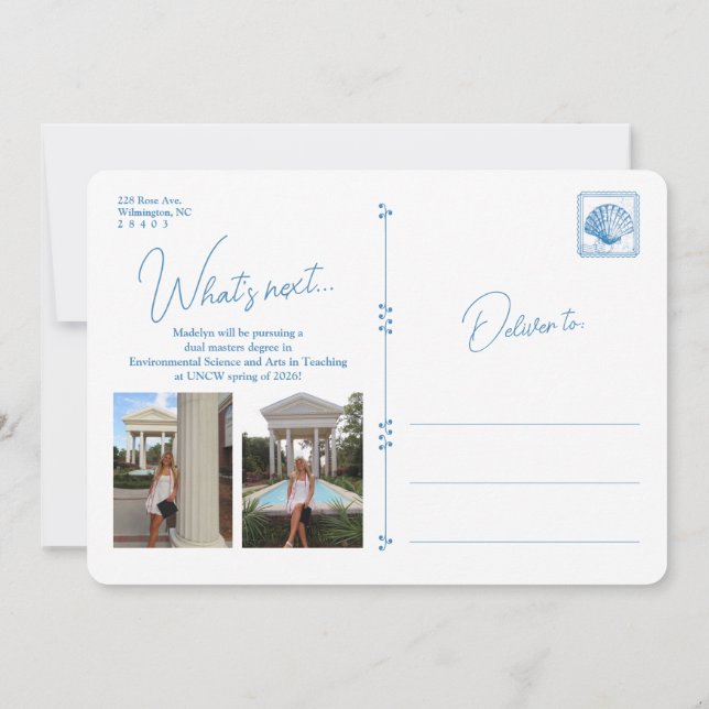 Invitación Blue Floral Frame Coastal Graduation Announcement (Reverso)