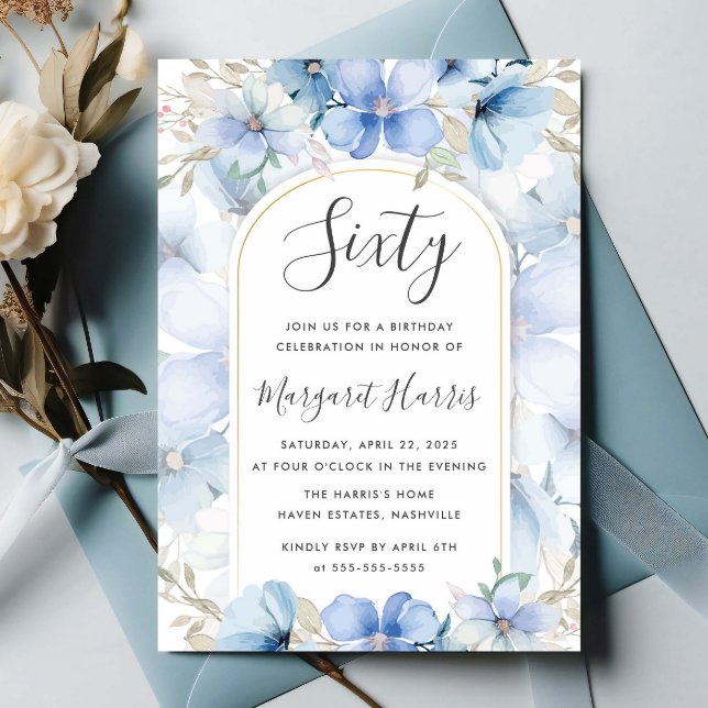 Invitación Blue Floral Garden 60.º Sesenta Años (Subido por el creador)