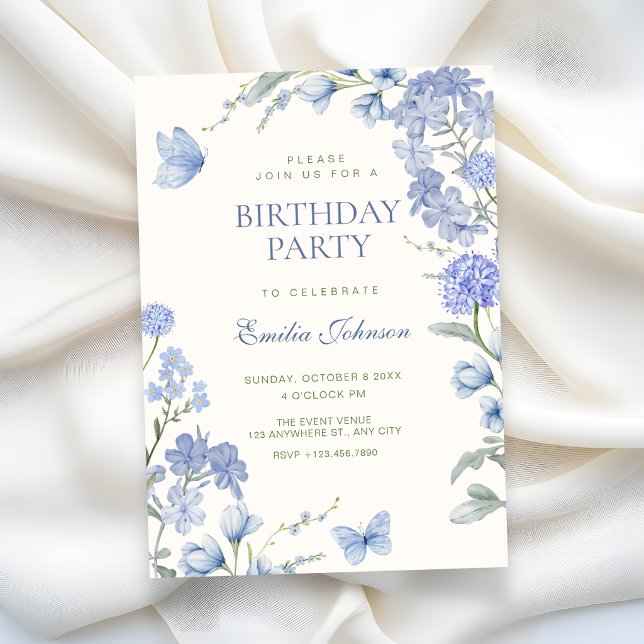 Invitación Blue floral garden birthday (Subido por el creador)