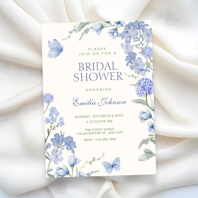 Invitación Blue floral garden bridal shower (Subido por el creador)