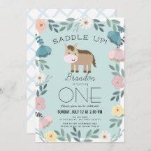 Blue Floral Garden Horse Boy 1er cumpleaños