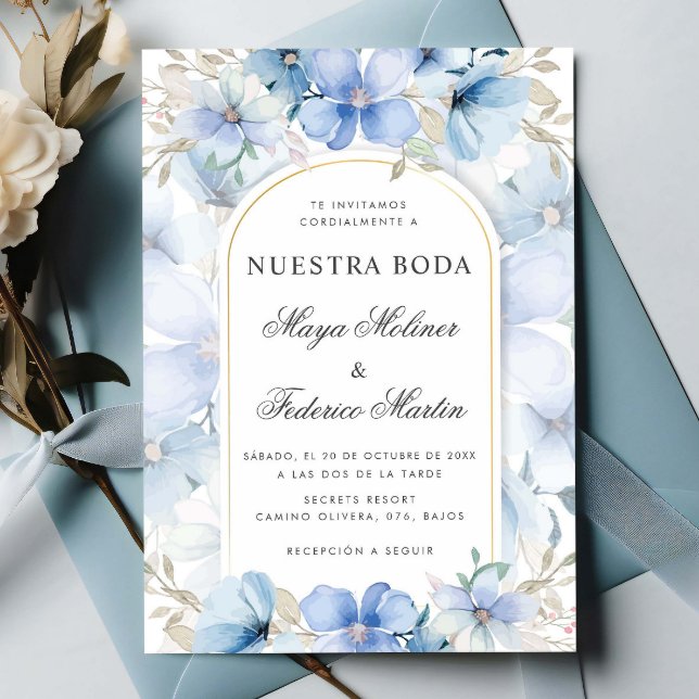 Invitación Blue Floral Garden Nuestra Boda Boda Española (Subido por el creador)