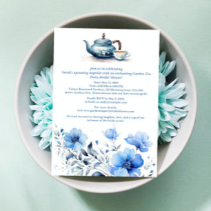 Invitación Blue Floral Garden Tea Fiesta Bridal Shower