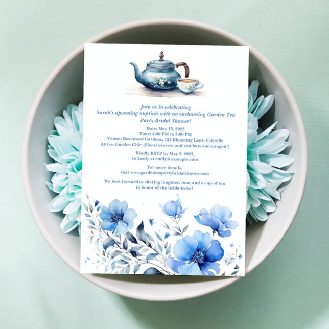 Invitación Blue Floral Garden Tea Fiesta Bridal Shower (Subido por el creador)