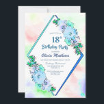 Invitación Blue Floral Geometric 18th Birthday Party<br><div class="desc">Imagen geométrica de rombo floral azul acuarela 18ª invitación a fiesta de cumpleaños.</div>