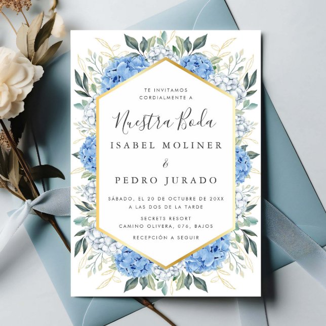 Invitación Blue Floral Gold deja Boda a Nuestra Boda (Subido por el creador)