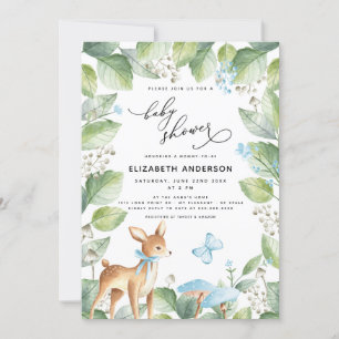 Invitación Blue Floral Greenery Boy Baby Shower