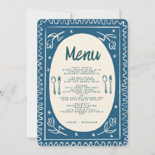 Invitación Blue Floral Handwriting Moderno Menú Boda Invi