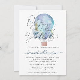 Invitación Blue Floral Hot Air Balloon Baby Shower