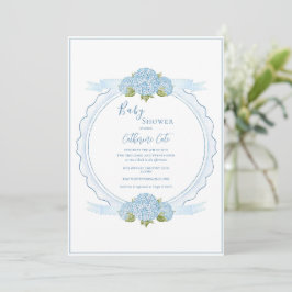 Invitación Blue Floral Hydrangea Elegant Baby Shower