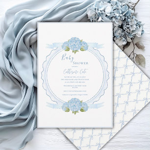 Invitación Blue Floral Hydrangea Elegante Baby Shower 
