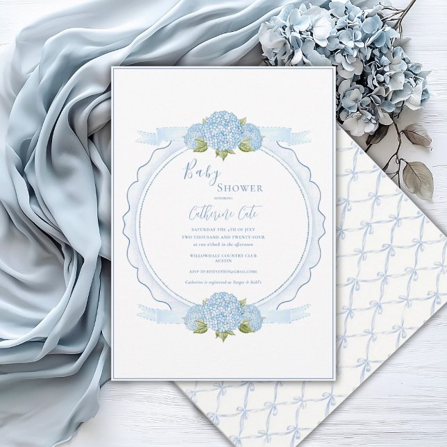 Invitación Blue Floral Hydrangea Elegante Baby Shower  (Subido por el creador)