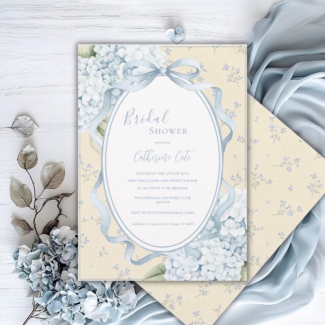 Invitación Blue Floral Hydrangeas Yellow Whimsical Bridal (Subido por el creador)