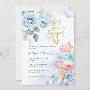 Invitación Blue Floral Ice Cream Scoopt Bridal Shower