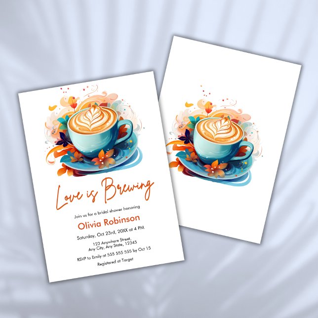 Invitación Blue Floral Love está preparando café ducha de nov (Blue Floral Love is Brewing Coffee Bridal Shower Invitation   )
