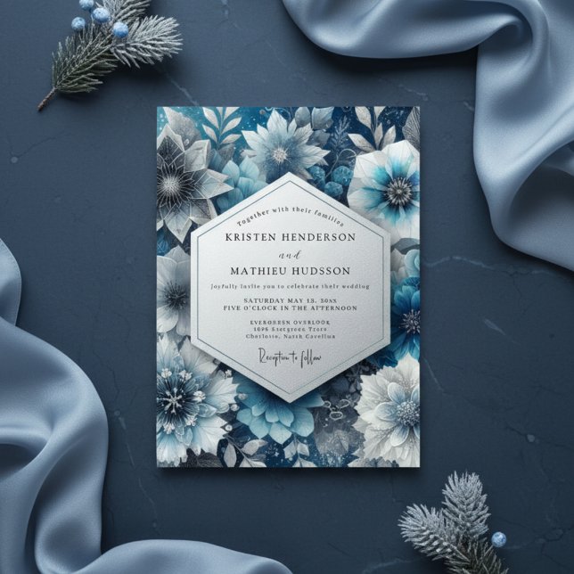 Invitación Blue Floral Moody Romance Wedding (Subido por el creador)