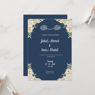 Invitación Blue Floral muslim wedding invitation Editable