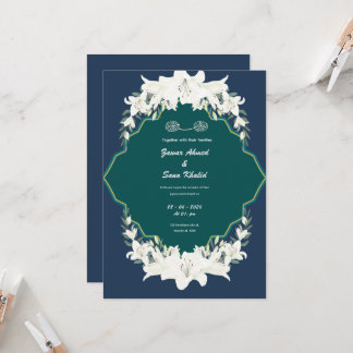 Invitación Blue floral Muslim wedding invitation Editable