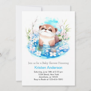 Invitación Blue Floral Otter Meadow Boy Baby Shower