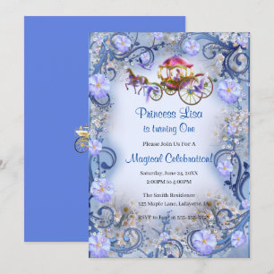 Invitación Blue Floral Princess Fairy Tail Cumpleaños