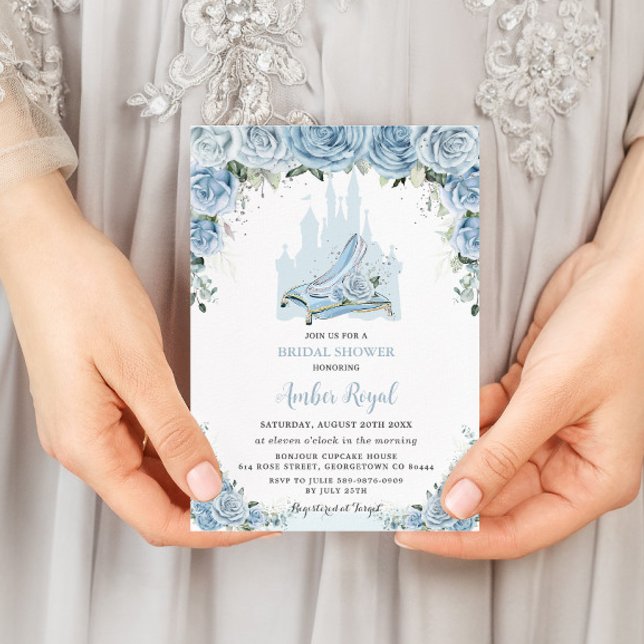Invitación Blue Floral Princess Glass Slipper Bridal Shower (Subido por el creador)