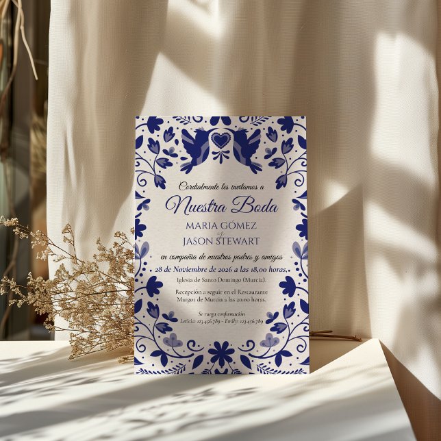 Invitación Blue Floral Romantic Aesthetic Spanish Wedding (Blue Floral Romantic Aesthetic Spanish Wedding Invitation)