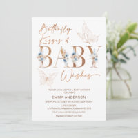Blue Floral Rosa Gold Butterfly besa Baby Shower