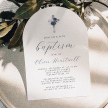 Blue Floral Silver Cross Arch Boys Baptism