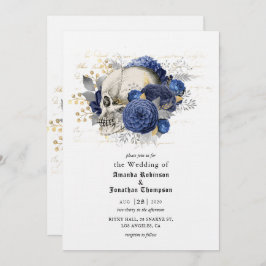 Invitación Blue Floral Skull Halloween Boda gótico