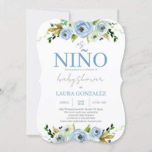 Invitación Blue Floral Spanish Baby Shower Boy