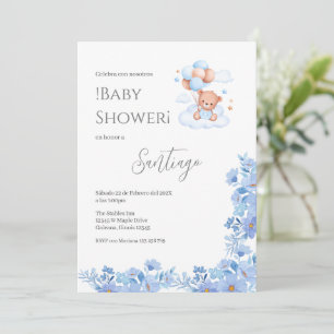 Invitación Blue floral Spanish Baby Shower Boy invitation