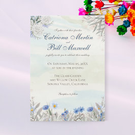 Invitación Blue Floral Spring Garden Wedding Invitation