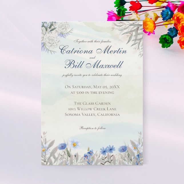 Invitación Blue Floral Spring Garden Wedding Invitation (Subido por el creador)