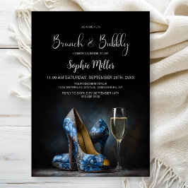 Invitación Blue Floral Stiletto Shoes Brunch and Bubbly