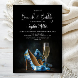 Invitación Blue Floral Stiletto Shoes Brunch and Bubbly