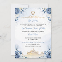 Invitación Blue Floral Sukhmani Sahib Path Birthday Invite