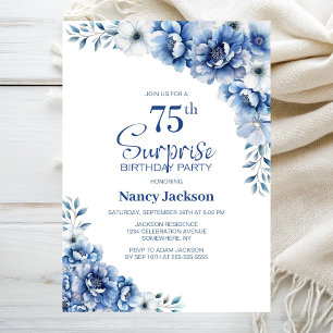 Invitación Blue Floral Surprise Fiesta de cumpleaños número 7