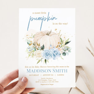 Invitación Blue Floral Sweet Little Pumpkin Baby Shower