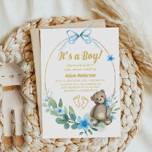 Blue Floral Teddy Bear Es un niño Baby Shower