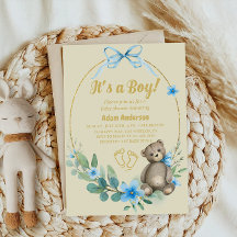 Blue Floral Teddy Bear Es un niño Baby Shower