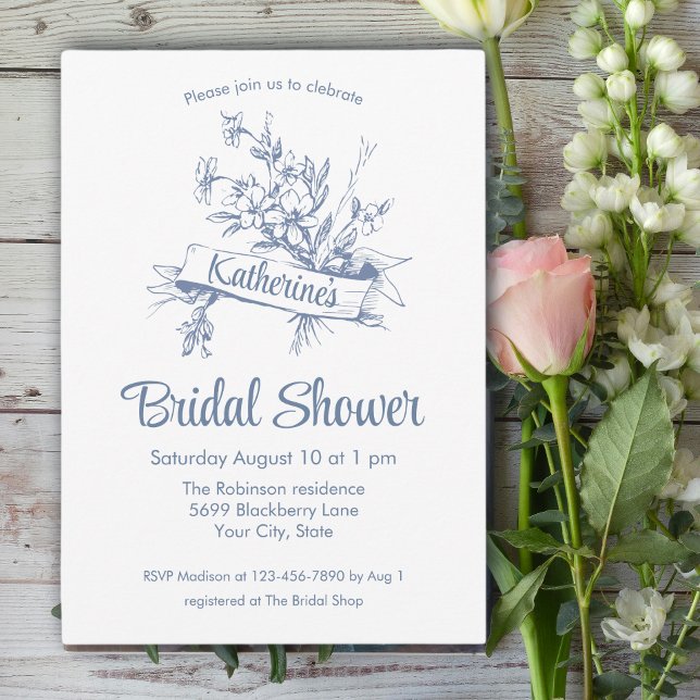 Invitación Blue Floral Toile Bridal Shower (Subido por el creador)