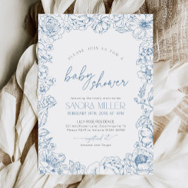 Invitación Blue Floral Toile de Jouy Baby Shower Invitation