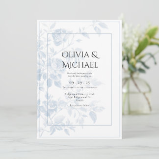 Invitación Blue Floral Toile Elegant Wedding